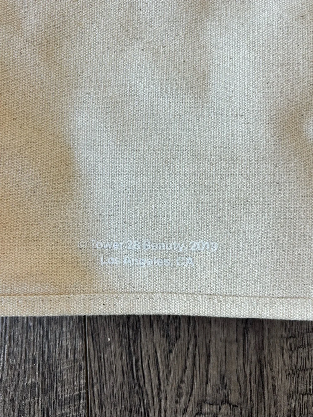 Tower 28 Cream Canvas Tote with White Logo